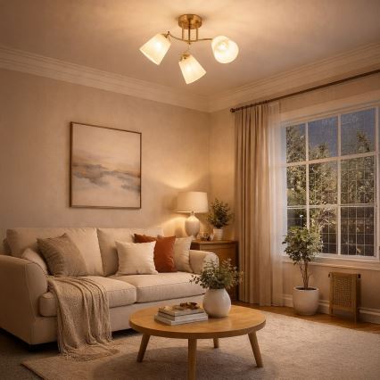 Surface-mounted ceiling light PAFOS 3xE27/15W/230V gold