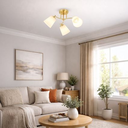 Surface-mounted ceiling light PAFOS 3xE27/15W/230V gold