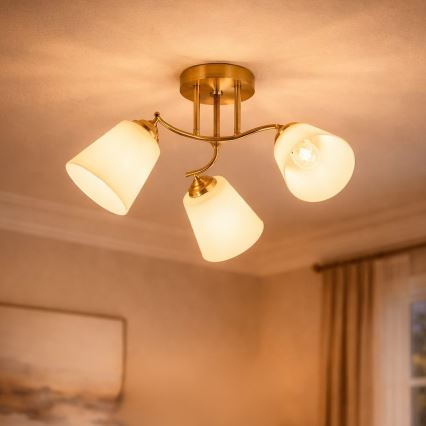 Surface-mounted ceiling light PAFOS 3xE27/15W/230V gold