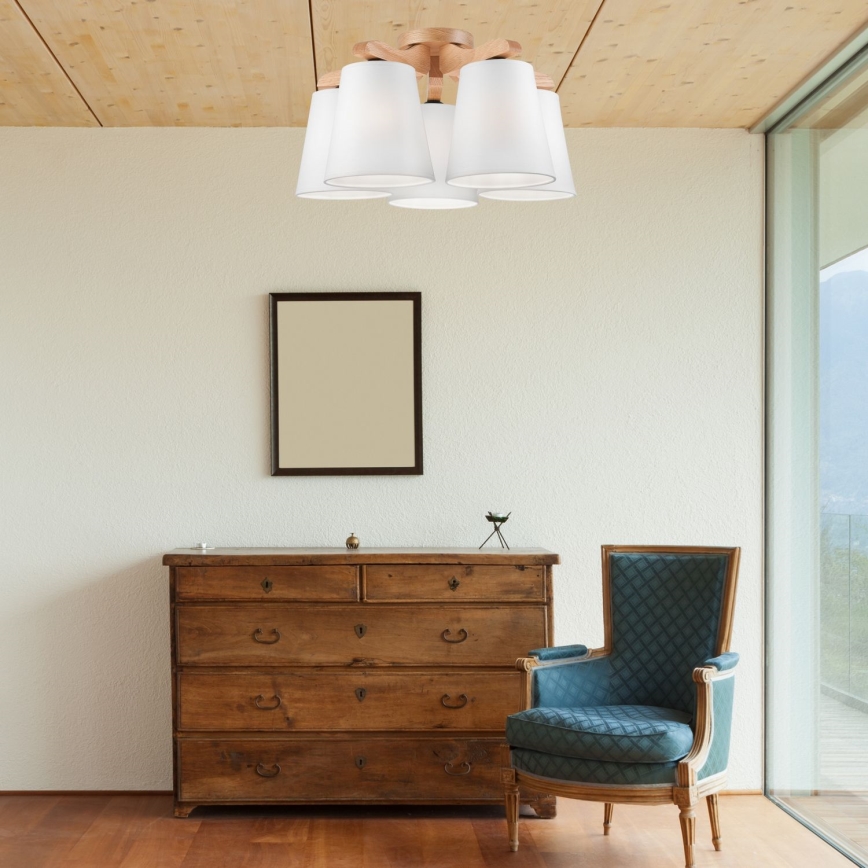 Surface-mounted chandelier ANDREA 5×E27/60W/230V oak/white