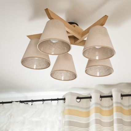 Surface-mounted chandelier ANTONIO 5xE14/40W/230V oak
