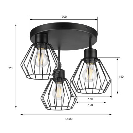 Surface-mounted chandelier AUDREY 3xE27/60W/230V black