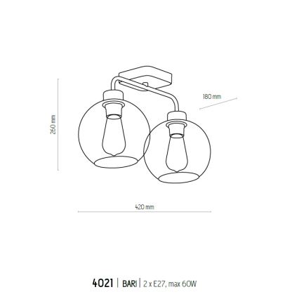 Surface-mounted chandelier BARI 2xE27/60W/230V