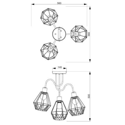 Surface-mounted chandelier BERGEN 3xE27/60W/230V black/gold