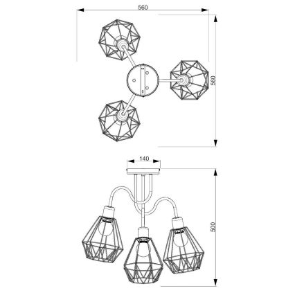 Surface-mounted chandelier BERGEN 3xE27/60W/230V