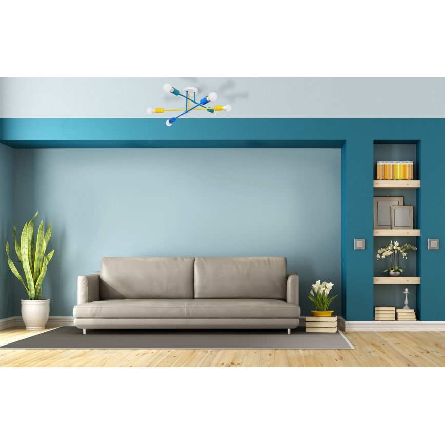Surface-mounted chandelier CAMBRIDGE 6xE27/20W/230V blue/yellow