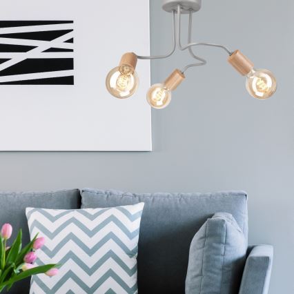Surface-mounted chandelier CONOR 3xE27/60W/230V oak/grey