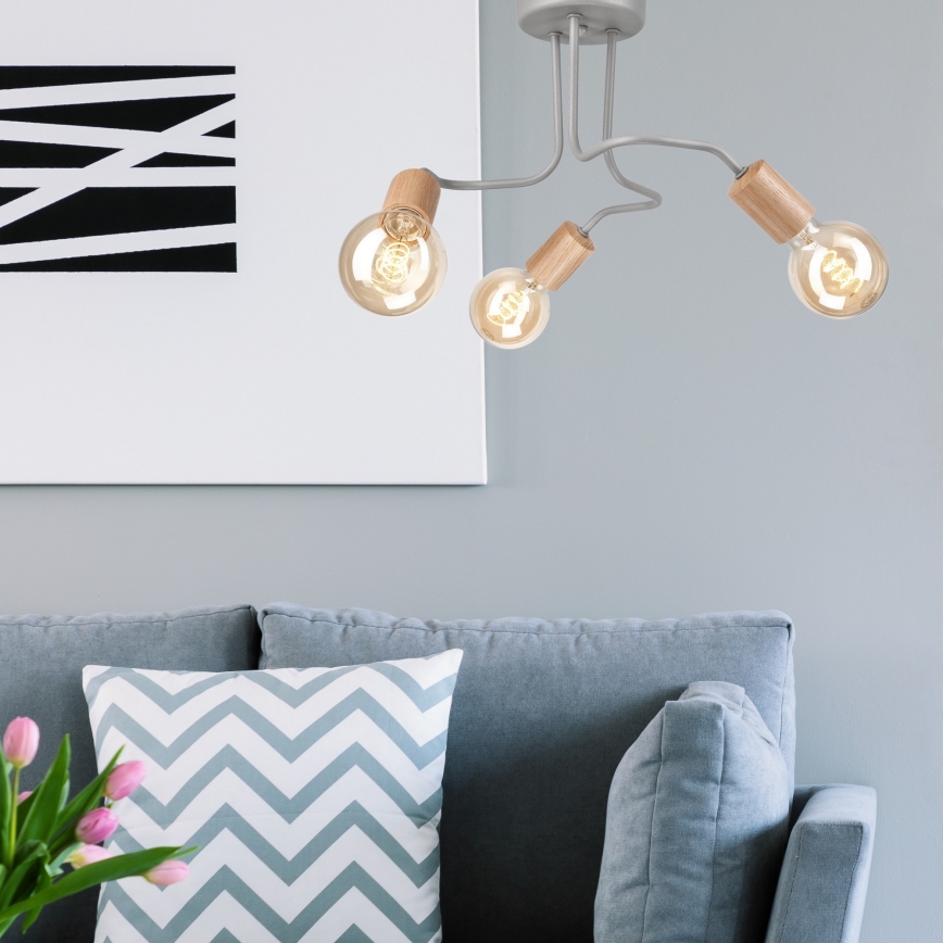 Surface-mounted chandelier CONOR 3xE27/60W/230V oak/grey