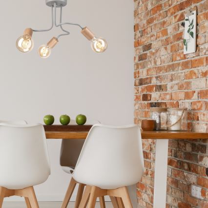 Surface-mounted chandelier CONOR 3xE27/60W/230V oak/grey