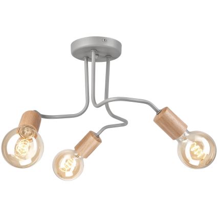 Surface-mounted chandelier CONOR 3xE27/60W/230V oak/grey