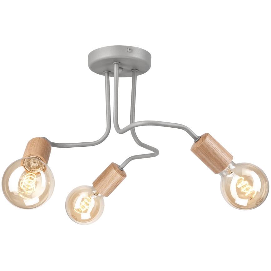 Surface-mounted chandelier CONOR 3xE27/60W/230V oak/grey