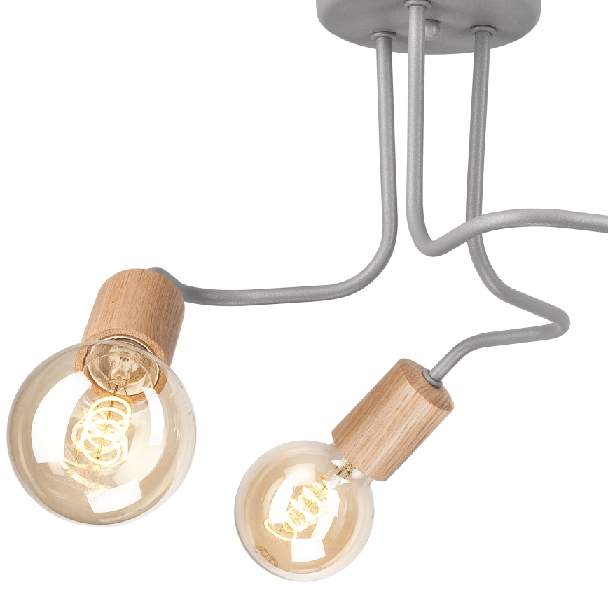 Surface-mounted chandelier CONOR 3xE27/60W/230V oak/grey