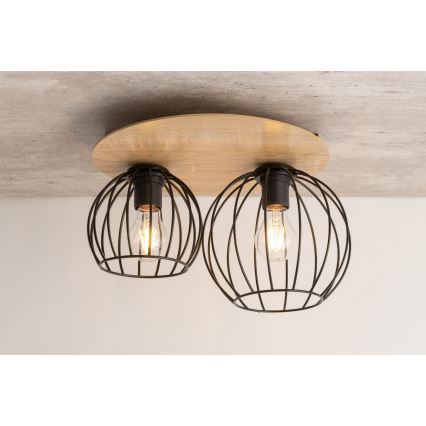 Surface-mounted chandelier CYBER 2xE27/60W/230V wood/black