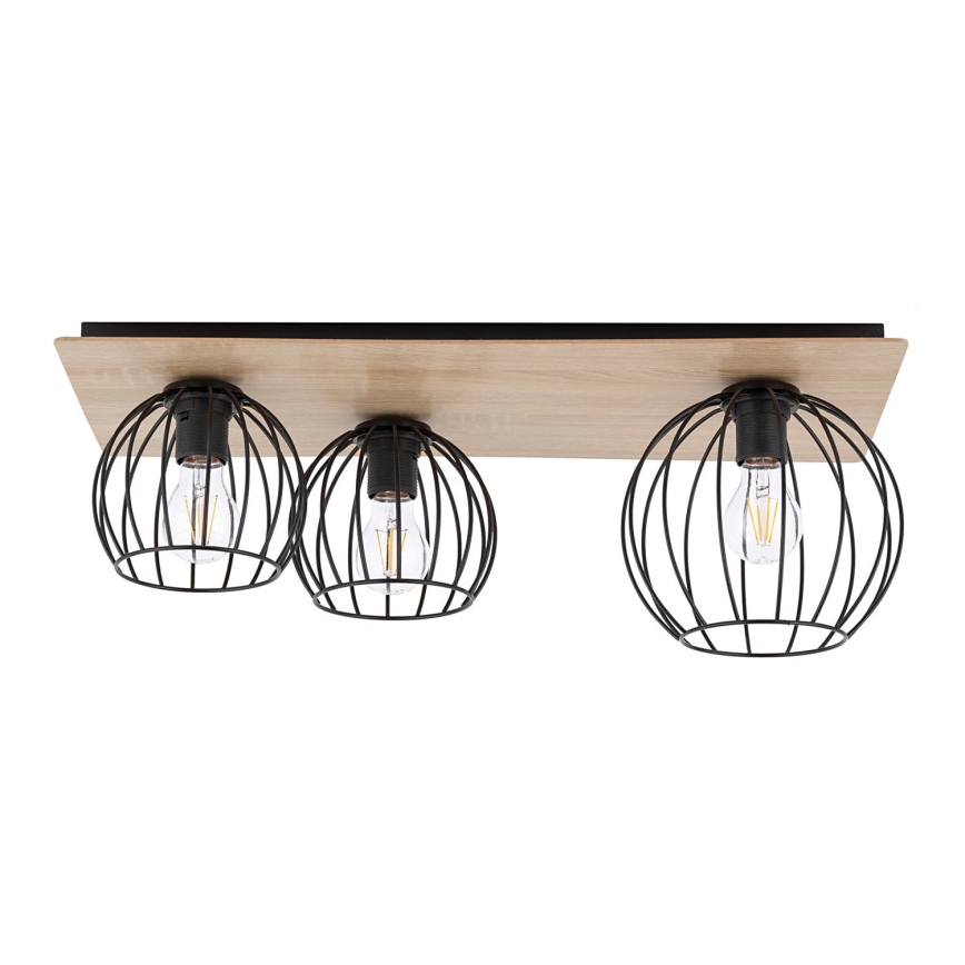 Surface-mounted chandelier CYBER 3xE27/60W/230V wood/black