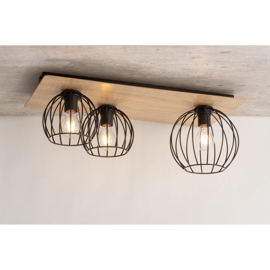 Surface-mounted chandelier CYBER 3xE27/60W/230V wood/black