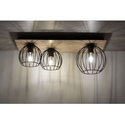 Surface-mounted chandelier CYBER 3xE27/60W/230V wood/black