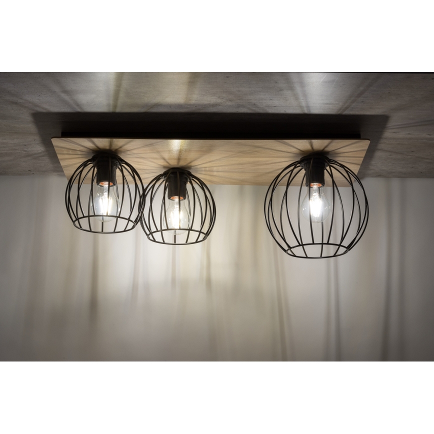 Surface-mounted chandelier CYBER 3xE27/60W/230V wood/black