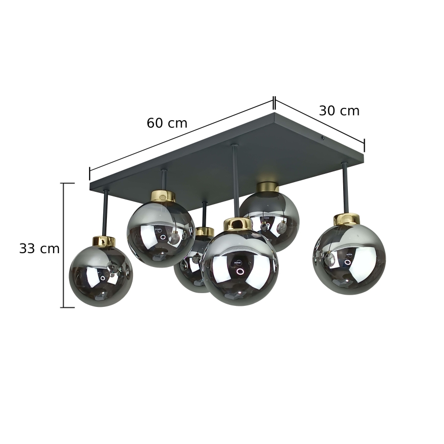 Surface-mounted chandelier DEA 6xE14/60W/230V black/gold/smoky black