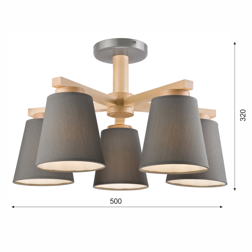 Surface-mounted chandelier ELLIE 5xE27/60W/230V grey/beech
