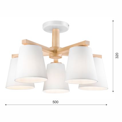 Surface-mounted chandelier ELLIE 5xE27/60W/230V white/beech