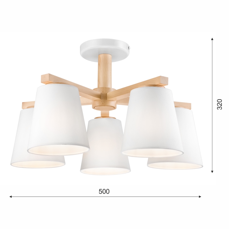 Surface-mounted chandelier ELLIE 5xE27/60W/230V white/beech