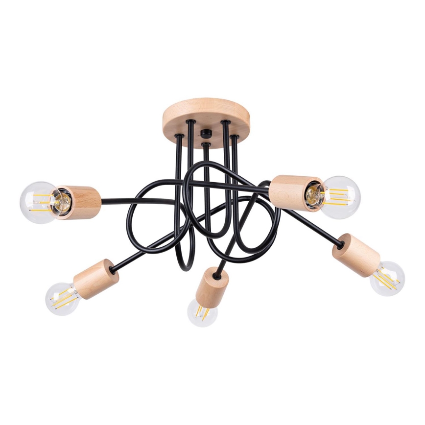 Surface-mounted chandelier EMBER 5xE27/15W/230V black/beige/beech
