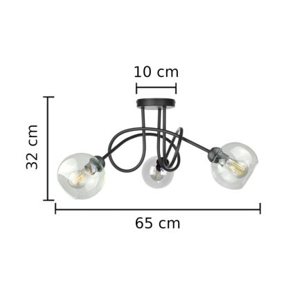 Surface-mounted chandelier EVIE 3xE27/60W/230V black/clear
