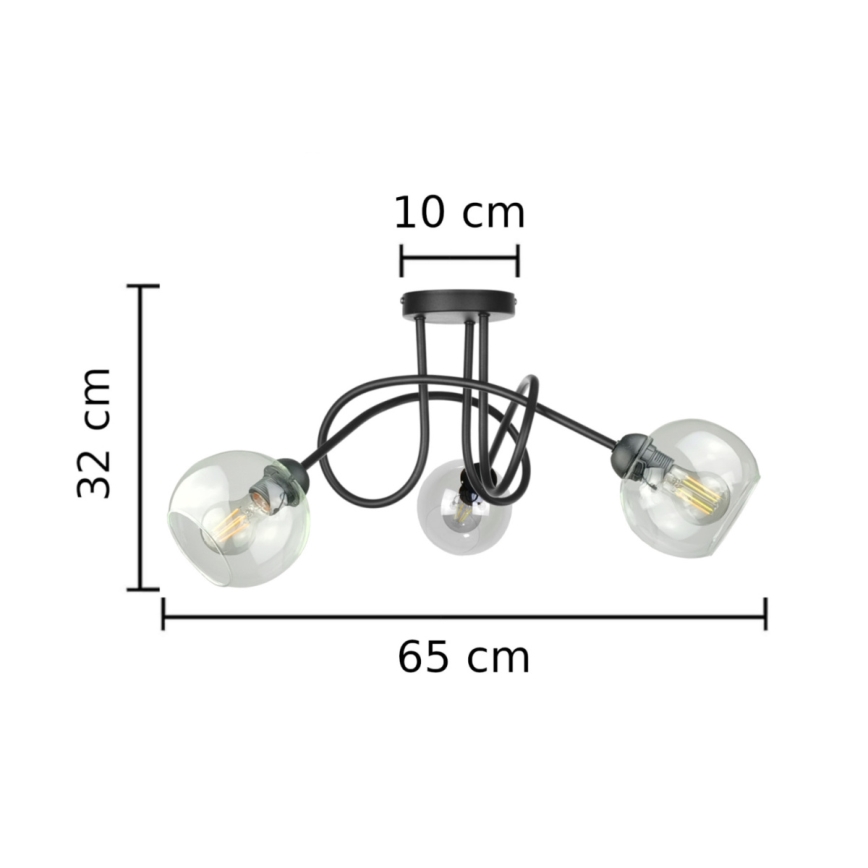 Surface-mounted chandelier EVIE 3xE27/60W/230V black/clear
