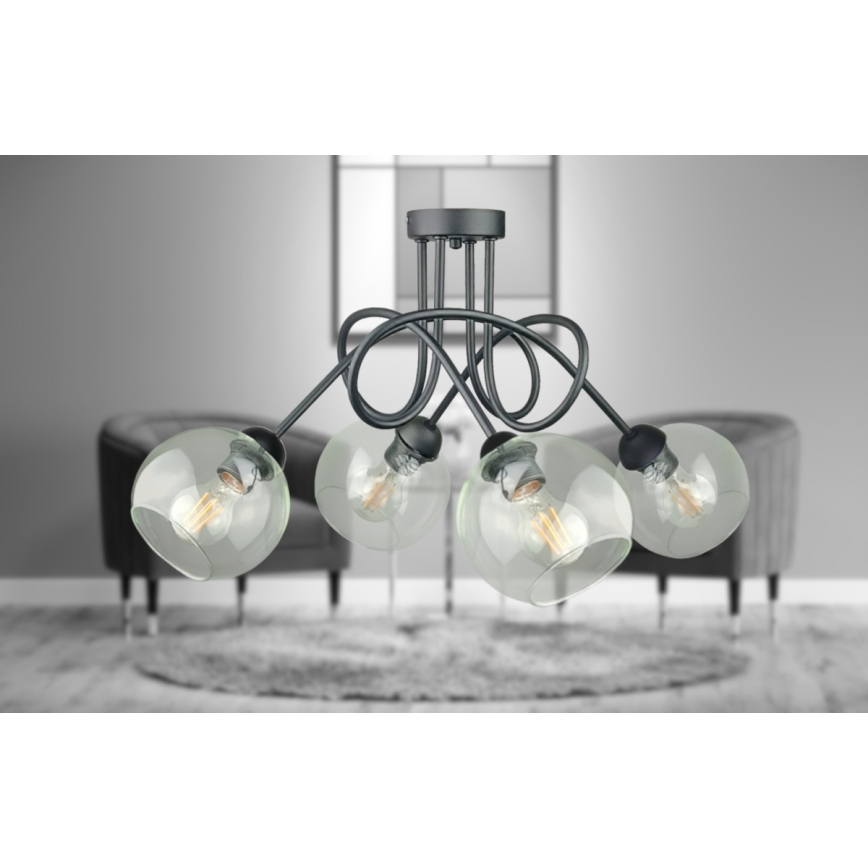 Surface-mounted chandelier EVIE 4xE27/60W/230V anthracite/clear