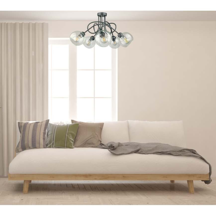 Surface-mounted chandelier EVIE 5xE27/60W/230V anthracite/clear