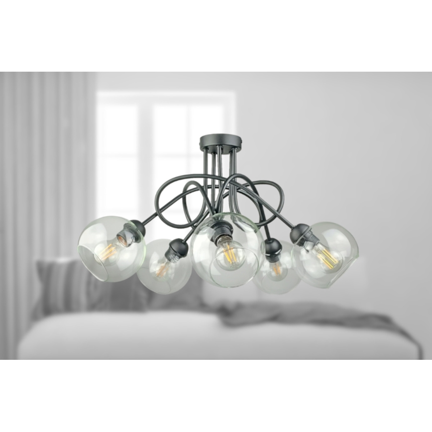 Surface-mounted chandelier EVIE 5xE27/60W/230V anthracite/clear