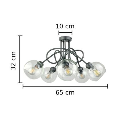 Surface-mounted chandelier EVIE 5xE27/60W/230V anthracite/clear