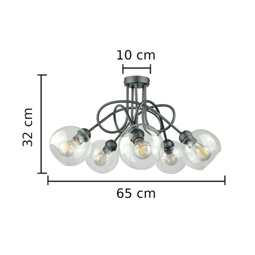 Surface-mounted chandelier EVIE 5xE27/60W/230V anthracite/clear