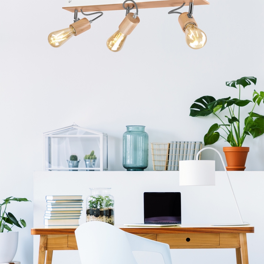 Surface-mounted chandelier GUSTAVO 3xE27/60W/230V beech - FSC certified