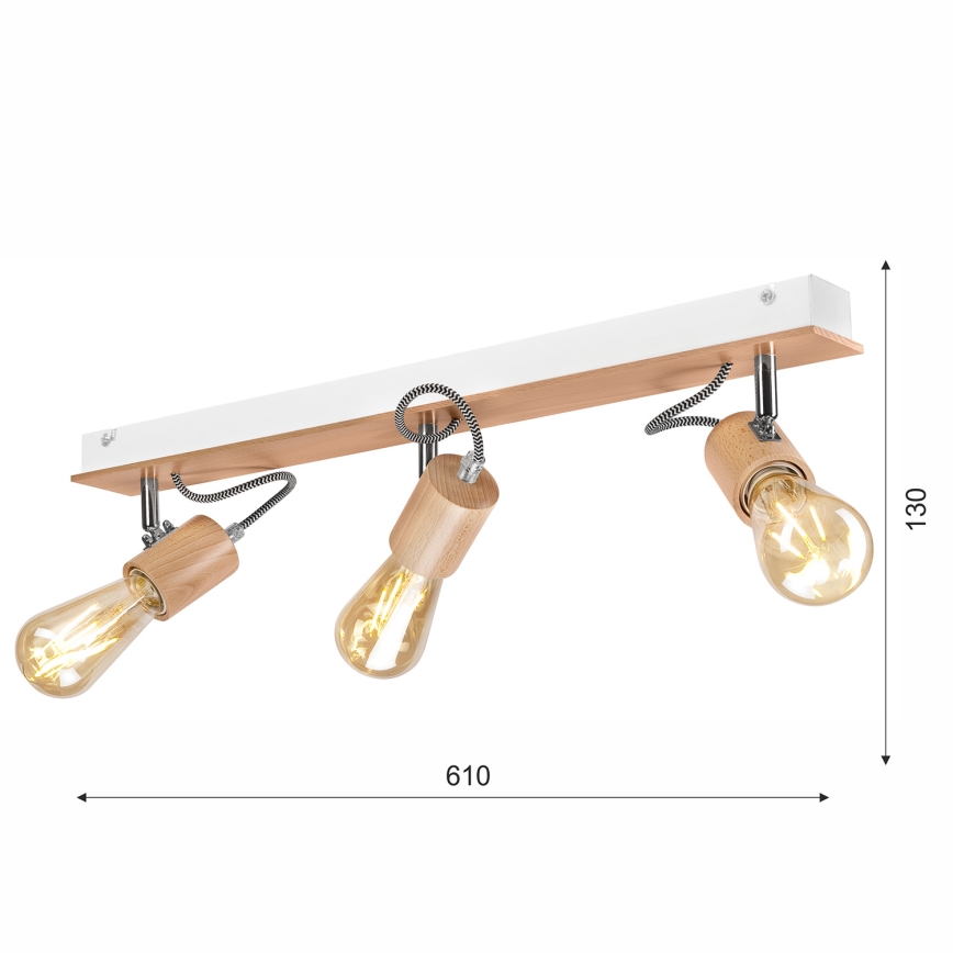 Surface-mounted chandelier GUSTAVO 3xE27/60W/230V beech - FSC certified