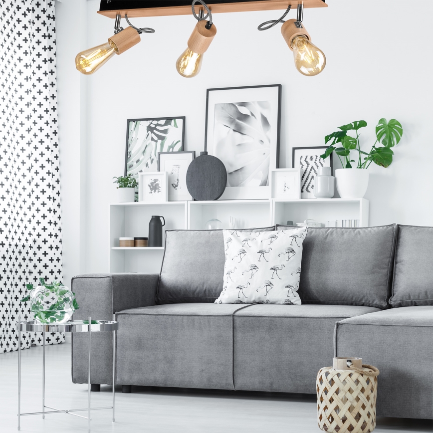 Surface-mounted chandelier GUSTAVO 3xE27/60W/230V beech - FSC certified