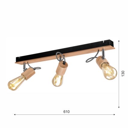 Surface-mounted chandelier GUSTAVO 3xE27/60W/230V beech - FSC certified