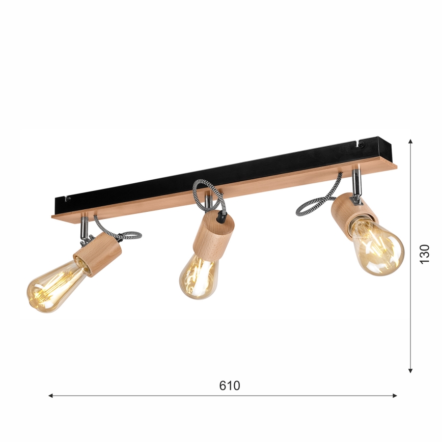 Surface-mounted chandelier GUSTAVO 3xE27/60W/230V beech - FSC certified