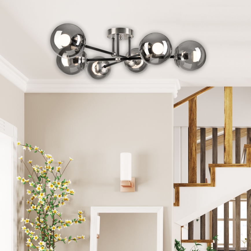 Surface-mounted chandelier MALENA 6xE14/5W/230V matte chrome/smoky