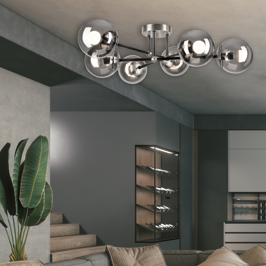 Surface-mounted chandelier MALENA 6xE14/5W/230V matte chrome/smoky