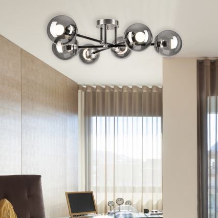 Surface-mounted chandelier MALENA 6xE14/5W/230V matte chrome/smoky
