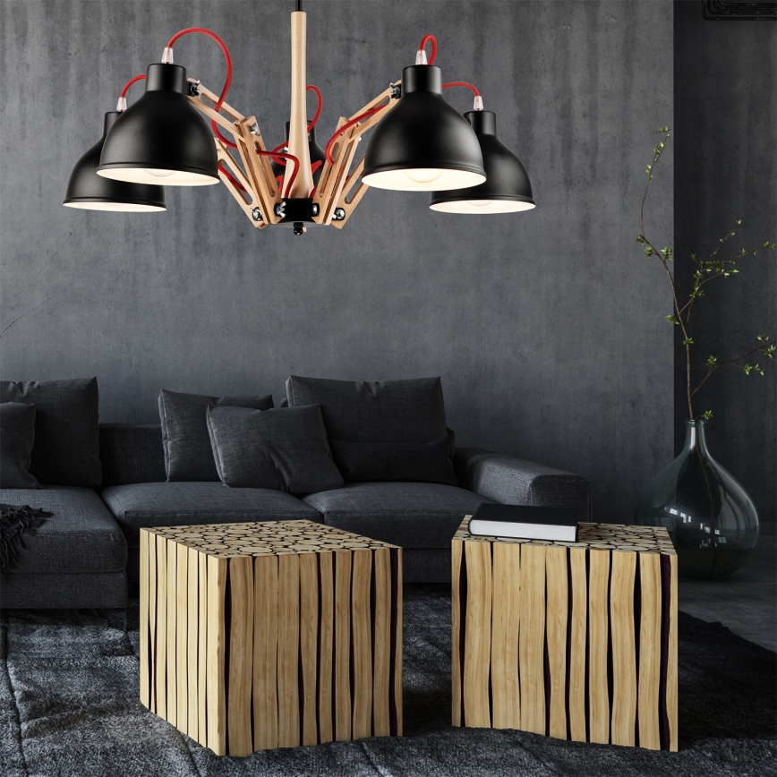 Surface-mounted chandelier MARCELLO 5xE27/60W/230V beech - FSC certified