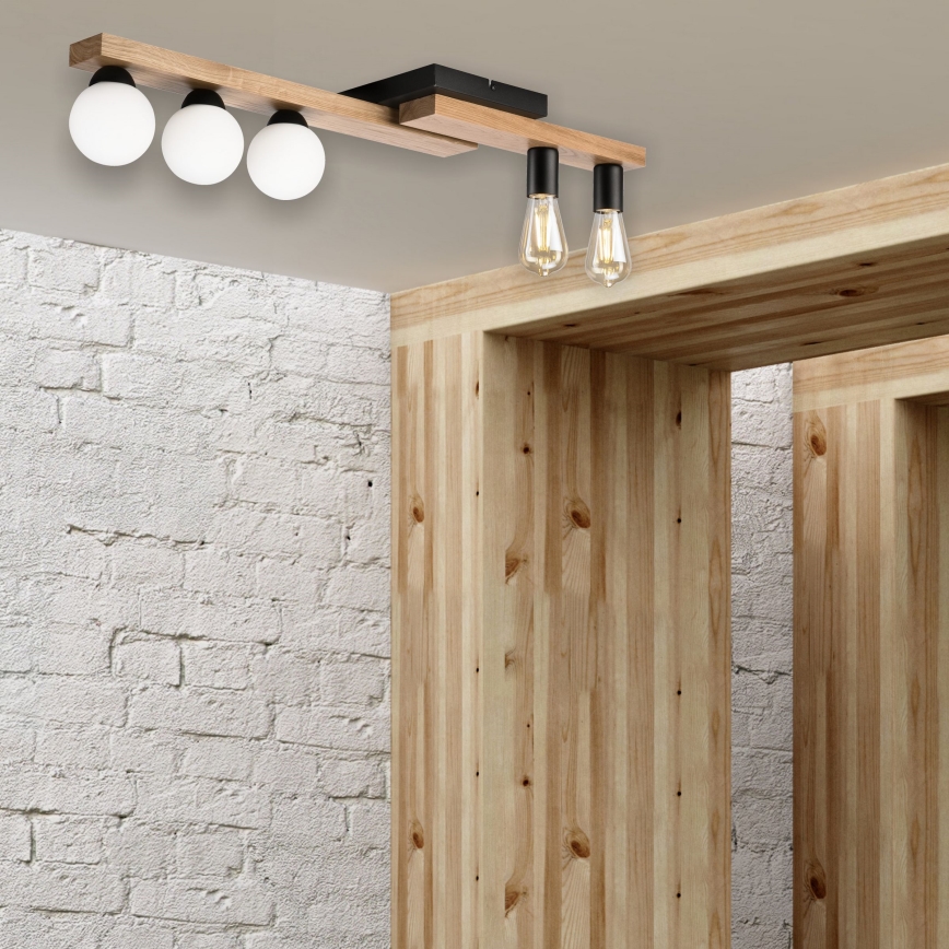 Surface-mounted chandelier MATTE 2xE27/15W/230V + 3xG9/5W/230V black/oak
