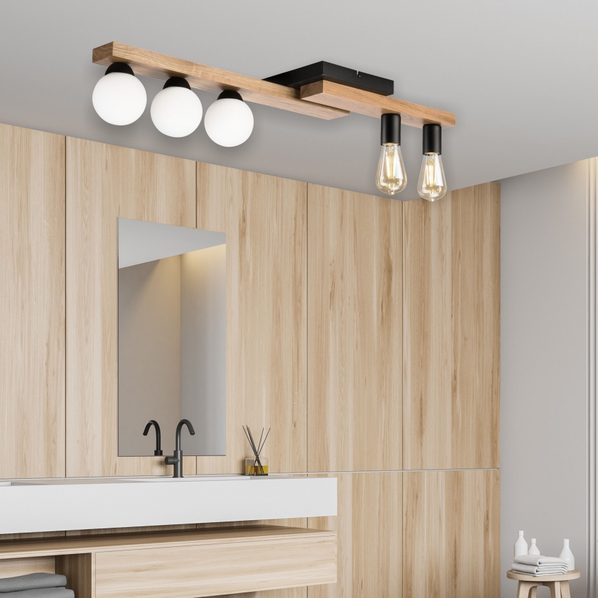 Surface-mounted chandelier MATTE 2xE27/15W/230V + 3xG9/5W/230V black/oak