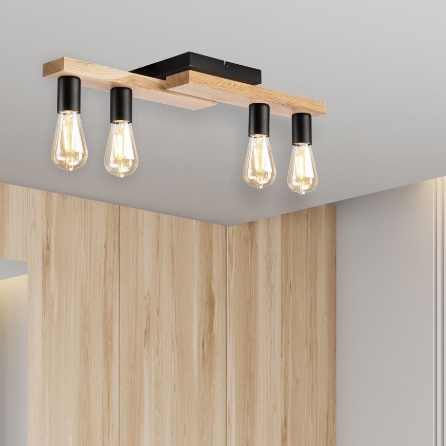 Surface-mounted chandelier MATTE 4xE27/15W/230V black/oak