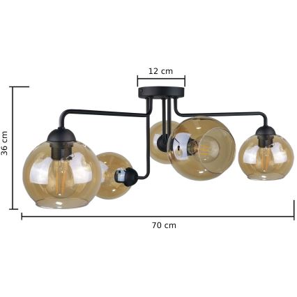Surface-mounted chandelier MONDE BLACK 5xE27/60W/230V