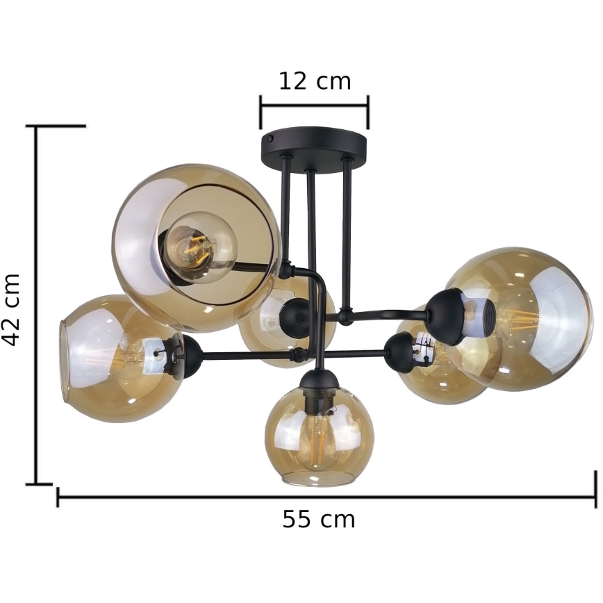 Surface-mounted chandelier MONDE BLACK 6xE27/60W/230V