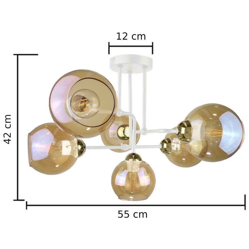 Surface-mounted chandelier MONDE WHITE 6xE27/60W/230V