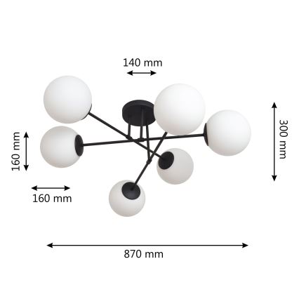 Surface-mounted chandelier MOON 6xE27/15W/230V black