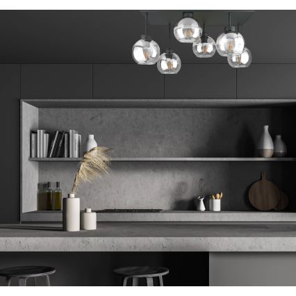 Surface-mounted chandelier NESSA 6xE27/60W/230V black/clear